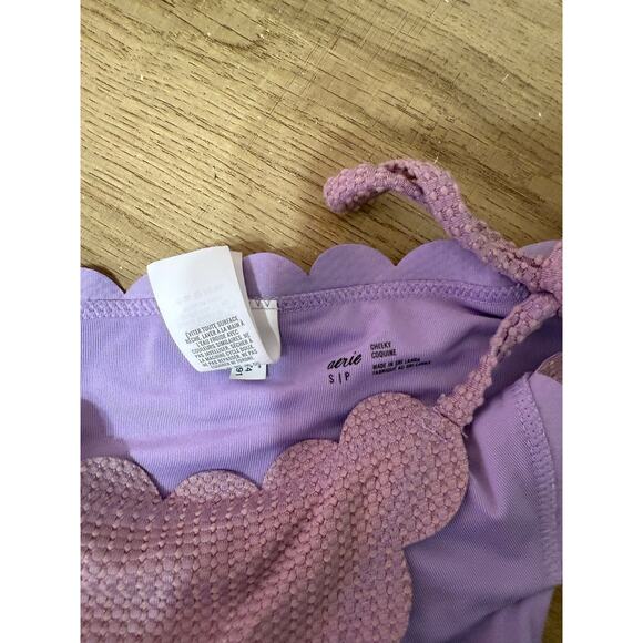 aerie Waffle Scalloped String Triangle Bikini Top & Bottom Set Purple Small - Picture 6 of 6